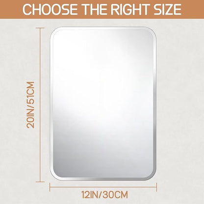 Frameless Bathroom Mirror for Over Sink,Wall Mounted Vanity Mirrors 12x20in,Rounded Rectangle Mirror Frameless with Polished Edge for Bedroom,Living Room,Entryway,Shatterproof (Horizontal/Vertical)