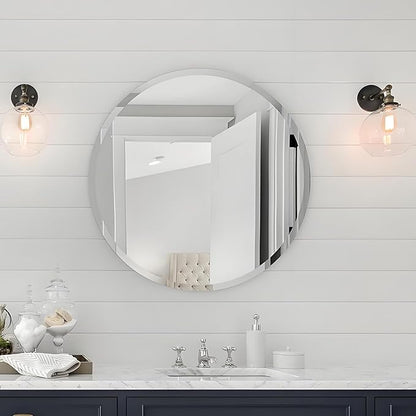 KOHROS Frameless Round Bathroom Mirror for Over Sink 24" x 24" Circle Mirror Beveled Edge Wall Mirror for Bathroom Vanity Entryway Bedroom
