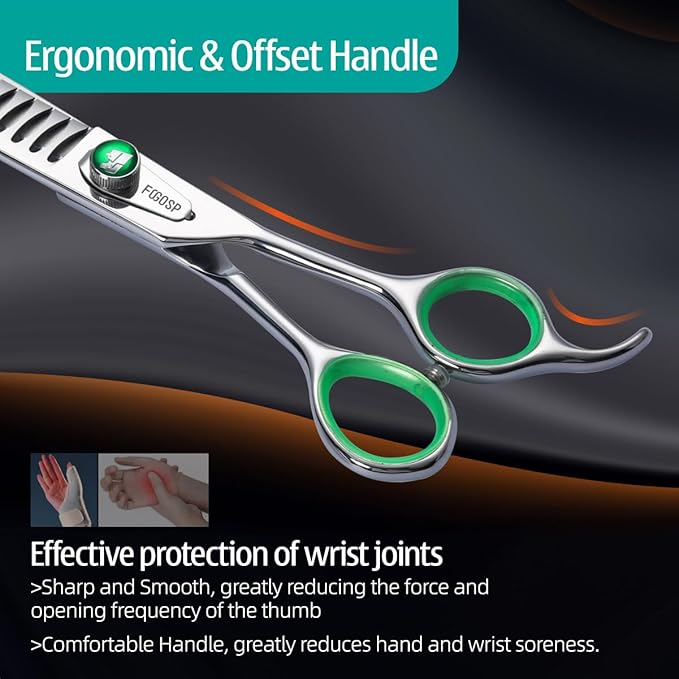 Professional Thinning Shears for Dogs 8 inch Dog Grooming Scissors for Pet Long Chunkers Shears Japanese 440C 70% Thinning Rate 24 Teeth Green Clover-Mewly Pet