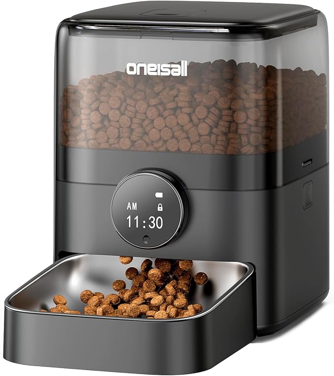oneisall Automatic Cat Feeder for Large Kibble and Snacks, 12 Cups/3L Timed Pet Feeder for Cats Indoor, Programmable Dry Food Dispenser (Black)-Mewly Pet