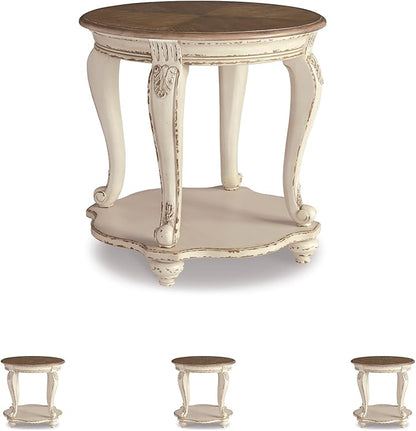 Signature Design by Ashley Realyn French Country Round End Table Two-Tone Accent Table – Chipped White