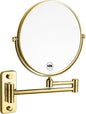 Gold 1x10x Double Sided Magnifying Bathroom Makeup Mirror 360 Degree Swivel Mirror Adjustable Telescopic Arm Wall Mount 8 Inch Non-Illuminated Beauty Mirror Shaving Mirror（Square Base）
