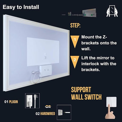 LED Bathroom Mirror 72"x 36",Front Lit and Backlit Bathroom Mirror with Lights,Stepless Dimmable,Anti-Fog, Shatter-Proof, Memory, 3 Colors Lighted Vanity Mirror (Horizontal/Vertical)