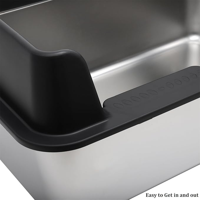 Kichwit Stainless Steel Cat Litter Box with High Sides Easy to Clean, Smooth Surface, Rust Resistant, 19.8" x 13.8" x 10" (with Lid)-Mewly Pet