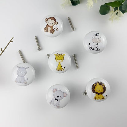 6 Pack 1.5" Ceramics Cute Animals Baby Nursery Room Dresser Drawers Knobs Kids Colorful Cabinet Handle Knobs (Monkey)