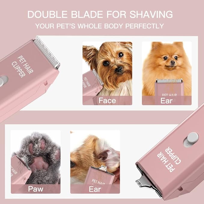 Feet Hair Trimmer, Dog Clippers,Quiet Washable USB Rechargeable Cordless Dog Grooming Kit,Electric Pets Hair Trimmers Shaver Shears for Dogs and Cats Pink-Mewly Pet