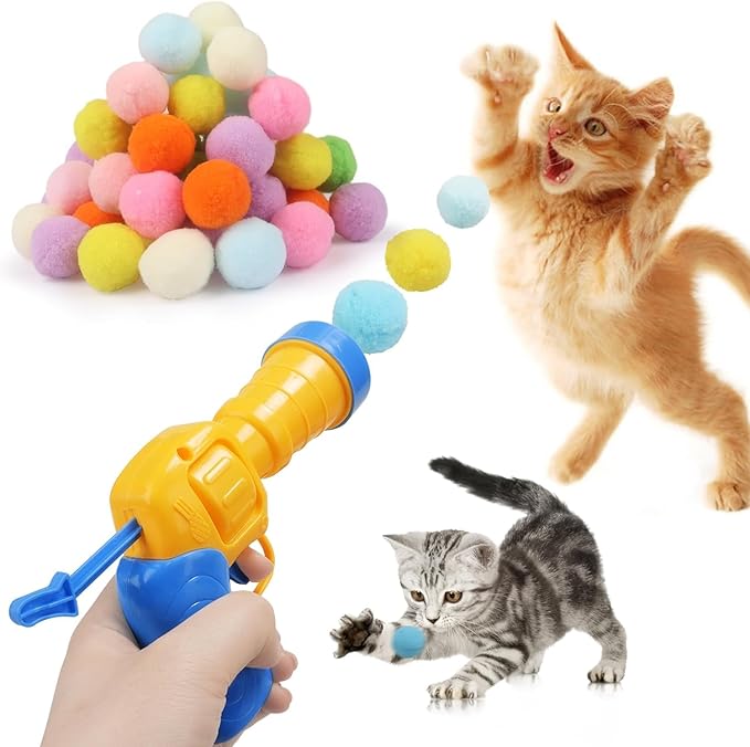 Mewlmart Interactive Cat Toys - Indoor Cat Enrichment with Launchers, Pom Pom & Puff Balls (100 Balls)-Mewly Pet