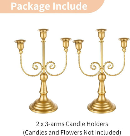 NUPTIO Candlestick Holders Candelabras Gold Candle Stick Stands 2 Pcs Metal Candelabra Centerpieces Candlestick Holders for Tapered Candles Wedding Birthday Party Dining Table Christmas Decoration 11"