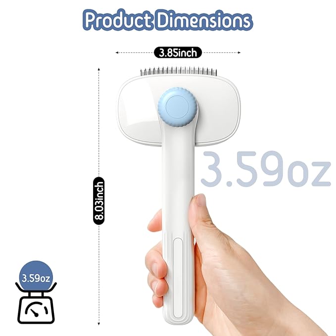 Self Cleaning Slicker Brush, 2-in-1 Cat Brush for Shedding, Skin Friendly Grooming Tool for Long & Medium-Long Hair Pets, Adjustable Bristle Length with Dematting Comb for Cats, Dogs (Blue)-Mewly Pet