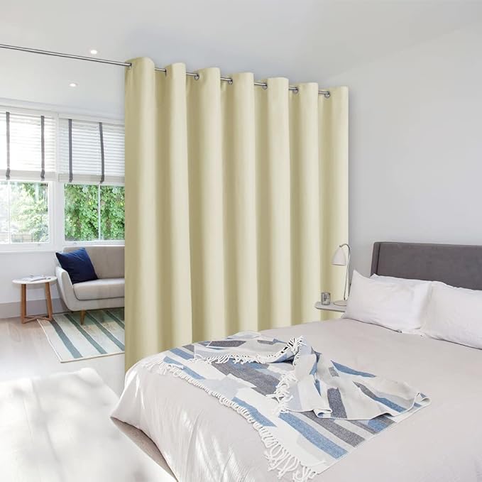 NICETOWN Room Separating Divider, Room Divider Curtain Screen Partition, Function Thermal Blackout Patio Door Curtain Panel, Sliding Door Insulated Curtain for Patio, Beige, 12.5ft Wide x 7ft Long