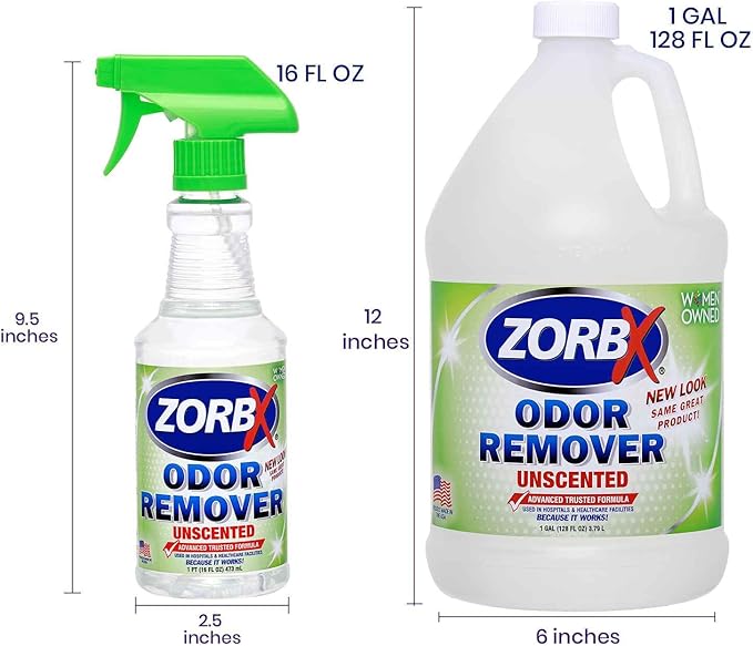 ZORBX Unscented Odor Eliminator for Strong Odor 16 Oz + 128 Oz - Used in Hospitals & Healthcare Facilities - Advanced Trusted Formula, Fast-Acting Odor Remover Spray for Dog, Cat, House & Carpet-Mewly Pet