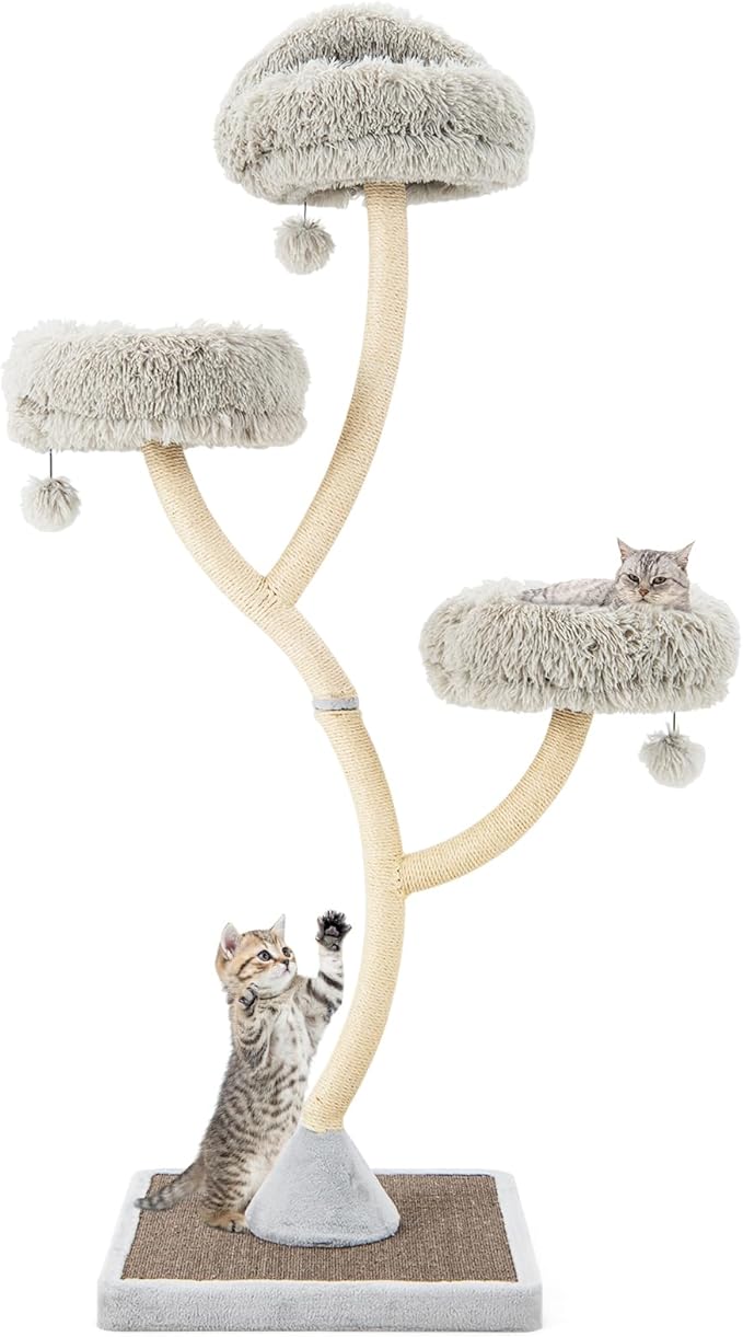 PETSITE 70" Tall Cat Tree, Cat Tower with Scratching Posts and Board, Multi-Level Cat Tower for Large Cats 20 lbs+ with 3 Cozy Perches and Dangling Balls, Modern Cat Tree for Indoor Cats Large Adult-Mewly Pet