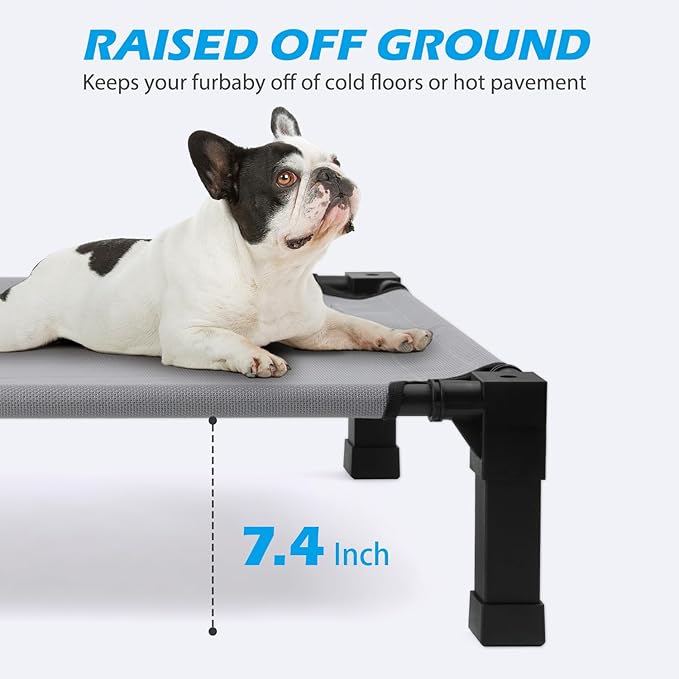 Heeyoo Elevated Dog Bed, Cooling Raised Pet Cot with Chew Proof Washable Breathable Mesh and Metal Frame, Portable Dog Cot Bed with No-Slip Feet for Outdoor or Indoor Use-Mewly Pet