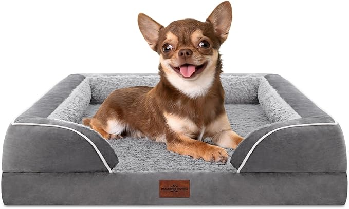 Comfort Expression Small Dog Beds Waterproof Orthopedic Foam Dog Sofa Beds for Small Dogs Comfy Pet Bed with Washable Removable Cover & Non-Slip Bottom(X-Small,Grey)-Mewly Pet