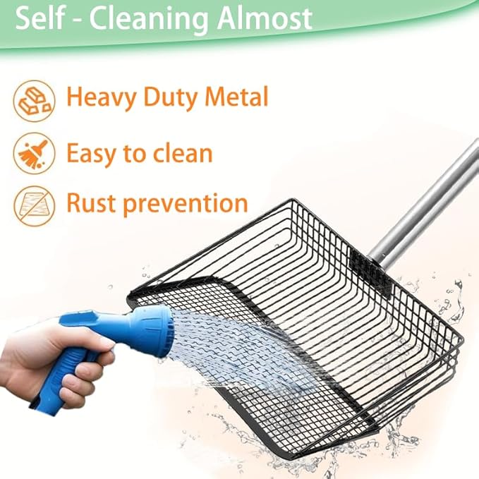 Chicken Poop Scooper - 54-Inch Long Handle Chicken Coop Cleaner, 10-Inch Wide Metal Waste Scooper for Poultry, Rabbit Hutch & Pet Cages-Mewly Pet