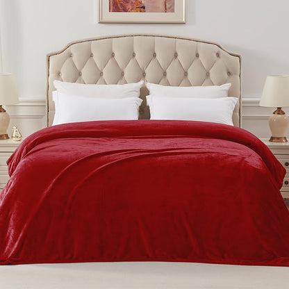 Exclusivo Mezcla Fleece Blanket Queen Size for Bed, Super Soft and Warm, All Season Use, Cozy, Plush, Lightweight, 90x90 Inches, Deep Red