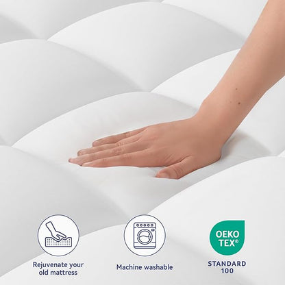 ELEMUSE Full Mattress Topper for Back Pain, Extra Thick Mattress Pad Cover, Plush Soft Pillowtop with Elastic Deep Pocket, Overfilled Down Alternative Filling