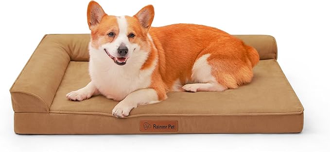 Chew Proof Dog Bed, 3" Memory Foam Dog Bed for Medium and Large Dogs, Removable and Washable Microsuede Cover, Waterproof Liner, Nonskid Bottom, 36x27 Inches L Khaki-Mewly Pet