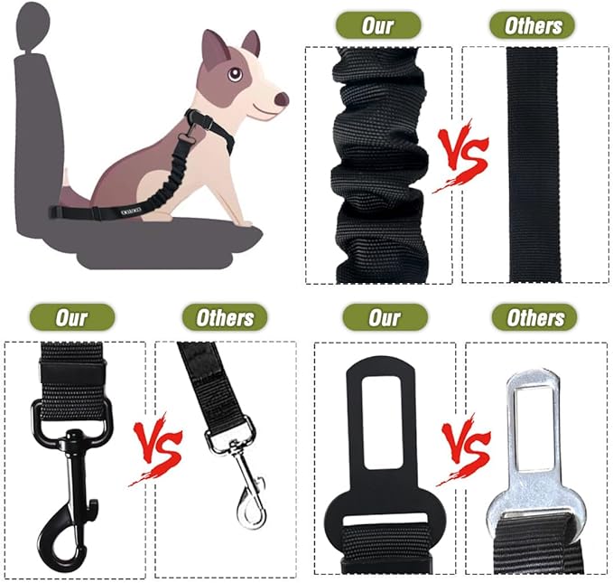 COOYOO Dog Seat Belt,3 Piece Set Retractable Dog Car Adjustable Seatbelts for Vehicle Nylon Pet Safety Heavy Duty & Elastic & Durable Car Harness for Dogs-Mewly Pet