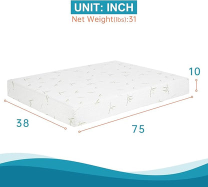 BestMassage | 10 Inch Twin Mattress | Gel Memory Foam | Medium Firm Feel | White | Bed in a Box, CertiPUR-US Certified | Pressure Relief, Cooling Ventilated Foam | Breathable Knit Cover