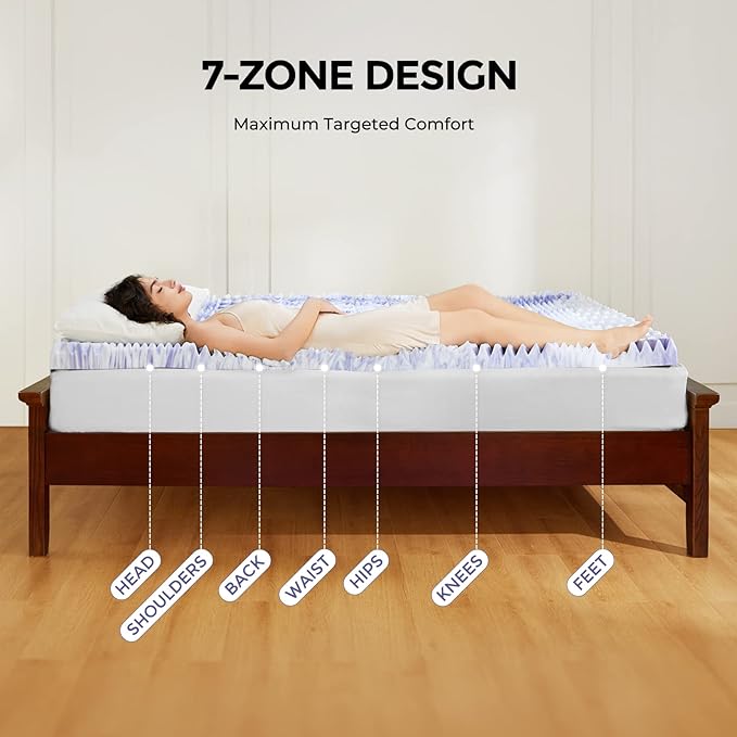 Dreamsmith 4 Inch 7-Zone Full Memory Foam Mattress Topper, Cooling Gel Infused Foam Mattress Pad, Full Size Bed, CertiPUR-US Certified