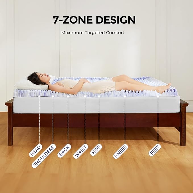 Dreamsmith 3 Inch Queen Memory Foam Mattress Topper,Gel Infused 7-Zone Foam Mattress Topper for Pressure Relief, CertiPUR-US Certified, Queen Size Mattress Pad