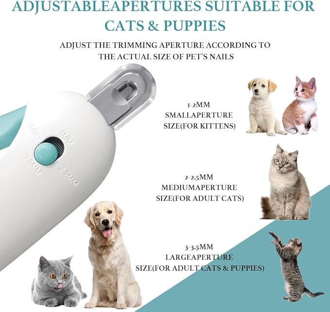 Adjustable Aperture Pet Blue Nail Clippers, Cat and Puppy Nail Trimmer with Grinding Nail File, Recommended by Pet Groomers, Safe to Avoid Over-Trimming, Professional Pet Nail Clippers for Beginners-Mewly Pet