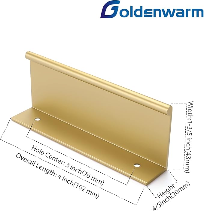 goldenwarm 100 Pack Gold Finger Edge Pulls Drawer Finger Pulls Champagne Gold Kitchen Hardware Handles Bedroom Dresser Drawers,3in Hole Center