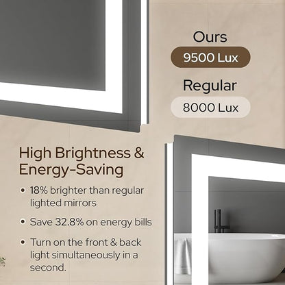72 x 36 LED Bathroom Mirror with Lights, Lighted Bathroom Vanity Mirror for Wall, Espejos para Baños, Frontlit & Backlit, Anti-Fog, Shatterproof, 3 Adjustable Color Temperatures & Memory Function