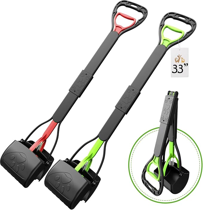 33" Pooper Scooper 2 Pack, XL Tall Handle No Touch Dog Pooper Scooper for Large Small Dogs, Durable Spring & Lightweight, Large Pooper Scooper for Dogs Heavy Duty, Foldable Dog Poop Pick Up Tool-Mewly Pet