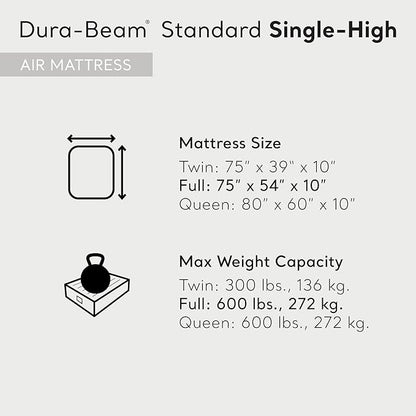 Intex 64102E Dura-Beam Standard Single-High Air Mattress: Fiber-Tech – Full Size – 10in Bed Height – 600lb Weight Capacity – Pump Sold Separately