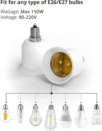 JACKYLED 15-Pack E12 to E26 E27 Adapter Chandelier Light Socket E12 to Medium Socket E26 E27 Converter Bulb Base Adapter Converter