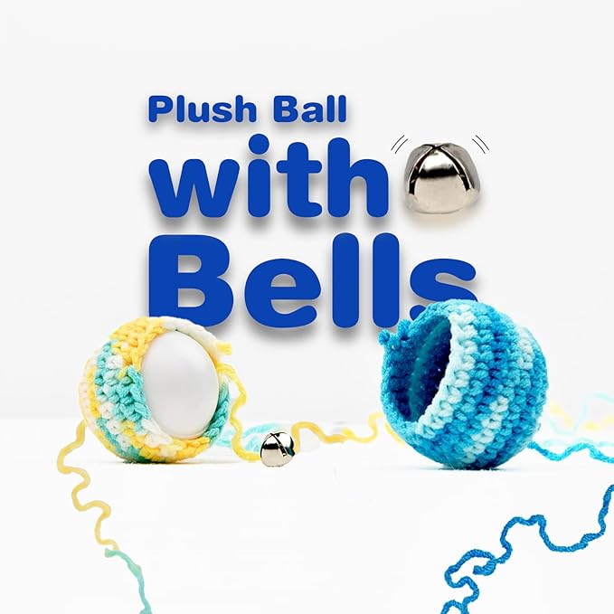 TUSATIY 4PCS Cat Pom Pom Balls,Hand Knitted Rainbow Toys Balls with Bells,Colorful Cat Chew Toys for Indoor Kittens-Mewly Pet