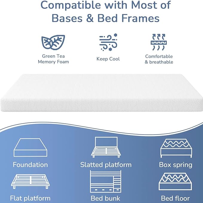 PayLessHere 5 inch Memory Foam Mattress Cooling Gel Green Tea Infused Mattress,Fiberglass Free,CertiPUR-US Certified,Cooler Sleep Supportive & Pressure Relief,White California King