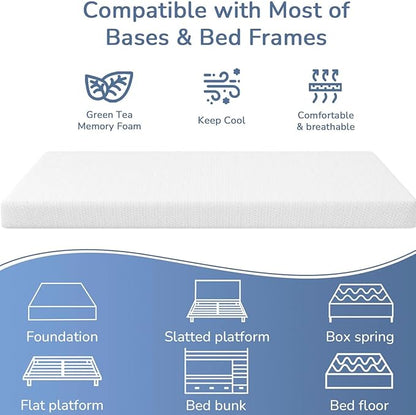 PayLessHere 5 inch Memory Foam Mattress Cooling Gel Green Tea Infused Mattress,Fiberglass Free,CertiPUR-US Certified,Cooler Sleep Supportive & Pressure Relief,White California King