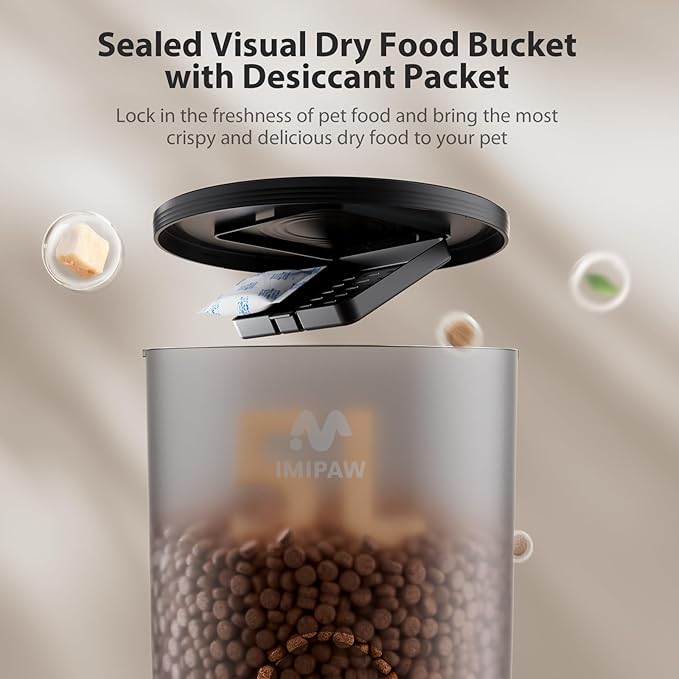 Automatic Cat Feeders, 5L Large Capacity, Timed Feeding Dry Food, Dual Power Design, Programmable Portion Size, 1-6 Meals Per Day, with Desiccant, Suitable for Small Pets Food Dispenser, Black-Mewly Pet