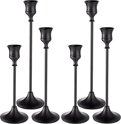 Black Candlestick Holders, Taper Candle Holders, Set of 6 Matte Black Candle Holder Set, Vintage Table Centerpiece for Wedding Christmas Holiday