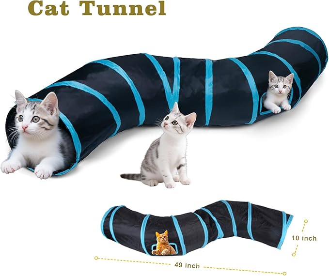 21-Piece Cat Toys Set, Interactive Tunnel, Balls, Mice, Feather Wands, Catnip Toys(Black Tunnel)-Mewly Pet