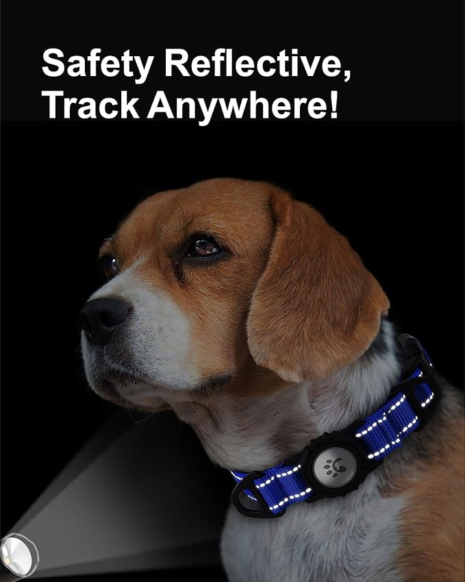 TagME Airtag Dog Collar,Waterproof Reflective Pet Collar with Airtag Holder,Soft Padded and Double D-Rings for Medium Dogs,Navy Blue-Mewly Pet