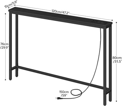 HOOBRO 47.2" Skinny Console Table with Power Outlets, 5.9" Behind Couch Table with Charging Station, Narrow Sofa Table, Long and Thin Table for Entryway, Living Room, Black BB15XG01G1