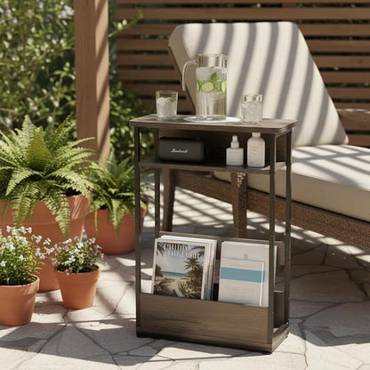 Vintage Narrow Side Table with Storage Shelf, 3 Tier Slim End Table Modern Sofa Table for Narrow and Small Spaces, 24.6 Inch Height Bedside Table Nightstand (Grey, Large)
