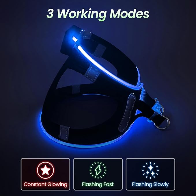 PceoTllar Light Up Dog Harness, LED No Pull Reflective Dog Harness, Flashing Lighted for Night Walking - Small/Medium, (Black Blue,xs)-Mewly Pet