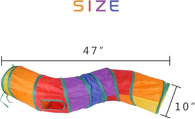 iCAGY Cat Tunnel for Indoor Cats Interactive, Rabbit Tunnel Toys, Pet Toys Play Tunnels for Cats Kittens Rabbits Puppies Crinkle Pop Up Rainbow 47" Shape S-Mewly Pet