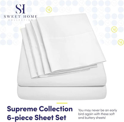 King Size Bed Sheets - 6 Piece 1500 Supreme Collection Fine Brushed Microfiber Deep Pocket King Sheet Set Bedding - 2 Extra Pillow Cases, Great Value, King, White