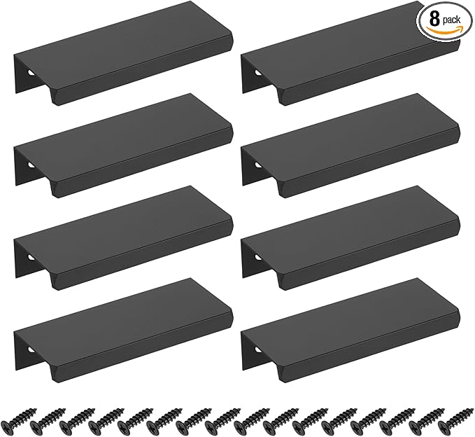 uxcell Cabinet Finger Edge Pull, 8pcs 80mm / 3.15" Aluminum Alloy Back Mount Hidden Cabinet Pulls Concealed Handle for Home Kitchen Drawer Cabinet, Black