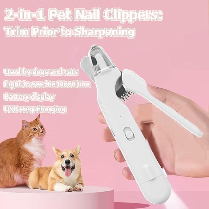 2 In 1 Pet Nail Clipper and Grinder, Professional Electric Rechargeable Pet Nail Fast Trimmer, Painless, Claw Care Grooming, Smoothing, Silent - Shockproof, For Small, Large Dogs & Cats, upgraded-Mewly Pet