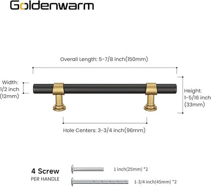 goldenwarm 10 Pack Black and Gold Cabinet Pulls 3-3/4 Inch Kitchen Cabinet Handles Black Kitchen Drawer Pulls for Dresser Bathroom Modern Hardware,Zinc Alloy Base