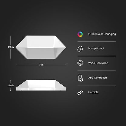 Feit Electric Smart LED Hexagon Tile Lights, 7" Ea, Linkable, RGBW Color Chasing, 2.4GHZ WiFi Enabled, Compatible with Alexa and Google Home Asst, Music Sync, Remote App, 6 Pack - HEX/CHASE/AG/6KIT
