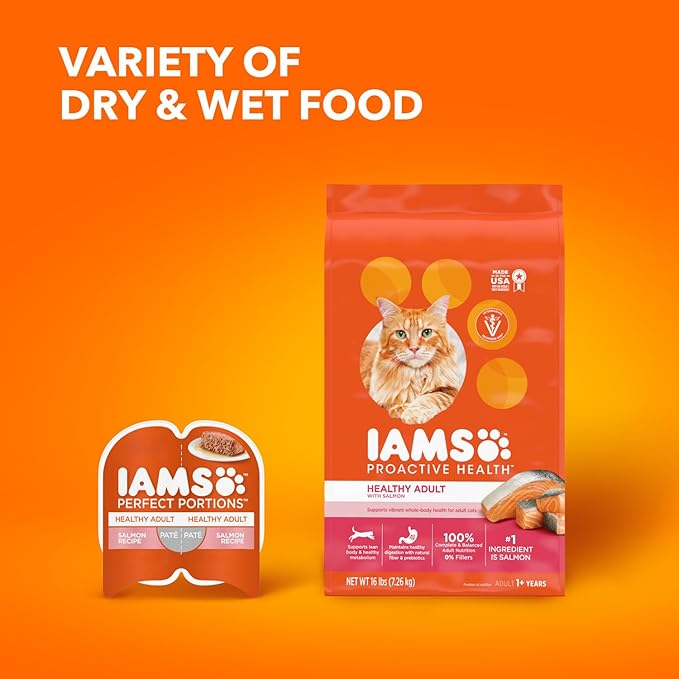 IAMS Proactive Health Adult Healthy Dry Cat Food with Real Salmon, 16 lb. Bag-Mewly Pet