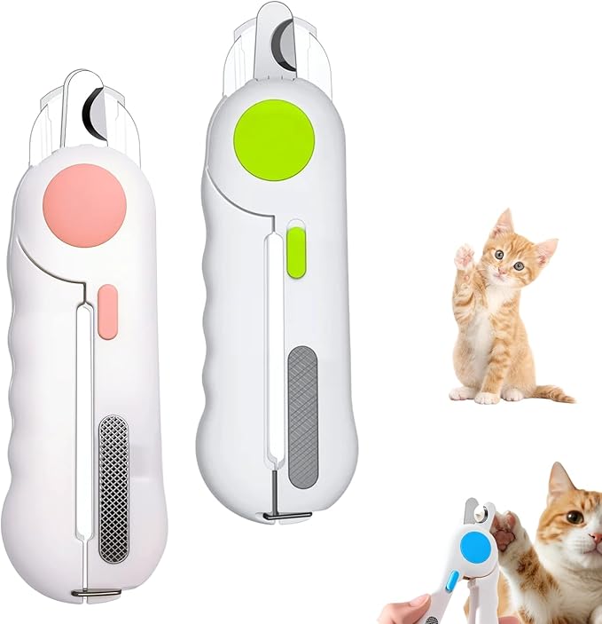 Pets Nail Clippers with Light, Cat Dog Nail Clippers with Built-in Nail File, Sharp Blades, Portable Cat Nail Clipper, Cats Claw Trimmer, Adjustable Claw Clippe for Cats (Style C)-Mewly Pet